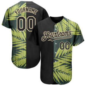 Custom Black City Cream 3D Pattern Design Hawaii Tropical Palm Leaves Baseball Jersey
