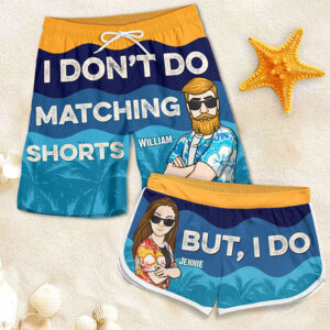 Classic Touch Beach Short Couple Matching I Do - Personalized Couple Beach Shorts - Gift For Couples, Husband Wife Set of 3