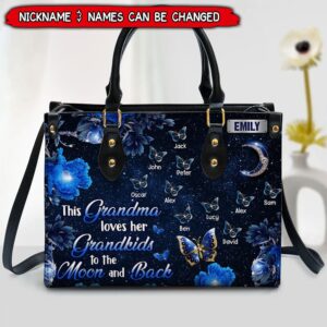This Grandma Love Her Grandkids To The Moon & Back Personalized Mommy, Nana, Grandma, Auntie Leath Handbag NVL21JUL22TP2