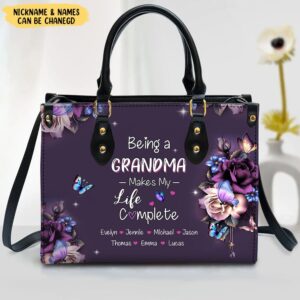 Being A Grandma Makes My Life Complete Custom Nickname Nana Mom Mimi Jesus Christ Floral Leather Handbag NVL23JUL22VN1