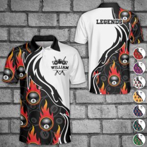Today’s Treasure Polo Shirt Billiard 8 Ball Flaming Pattern Polo Shirt - Custom Polo Shirt Set of 3