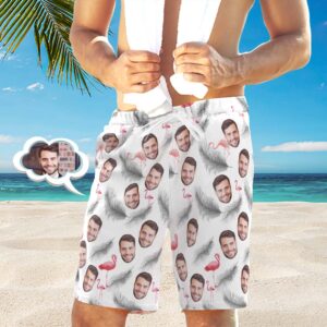 Photo Swim Shorts Custom Men's Photo Swim Trunks Men's Gifts - Feather And Flamingo White