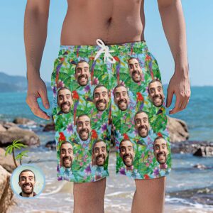 Personalised Swimming Shorts Men's Custom Face Beach Trunks Photo Shorts - Parrot