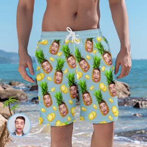 Gifts for Men Pineapple Custom Face Beach Shorts Men's Photo Swim Trunks