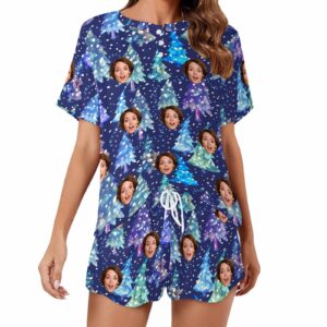 Personalized Face 2 Pieces PJ Sets for women Custom Photo Valentine Short round neck Sleepwear for GF Wife Mom gifts