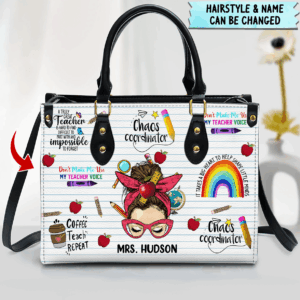 Teach Love Inspire Messy Bun Personalized Leather Handbag Gift for teachers HTN14FEB23CT1