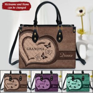 Customized Grandma Mom Heart Custom Nickname Names Mothers Day Familia Gift Leather Handbag HLD23JUL22TT3