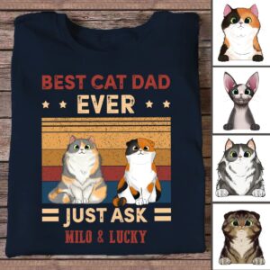 Lively Design T-shirt Cat Lover - Best Cat Dad Ever Just Ask - Personalized Navy Unisex T-Shirt (Ver 4) Set of 10