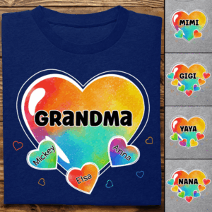 Classic Touch T-shirt Family - Colorful Sweet Heart Grandma Auntie Mom Kids - Personalized T-Shirt Set of 3